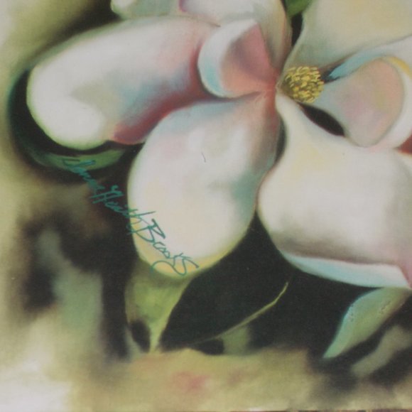 EUC, Beautiful floral print signed, matted & framed in wood frame, 22.5"x14.5" - Picture 3 of 6